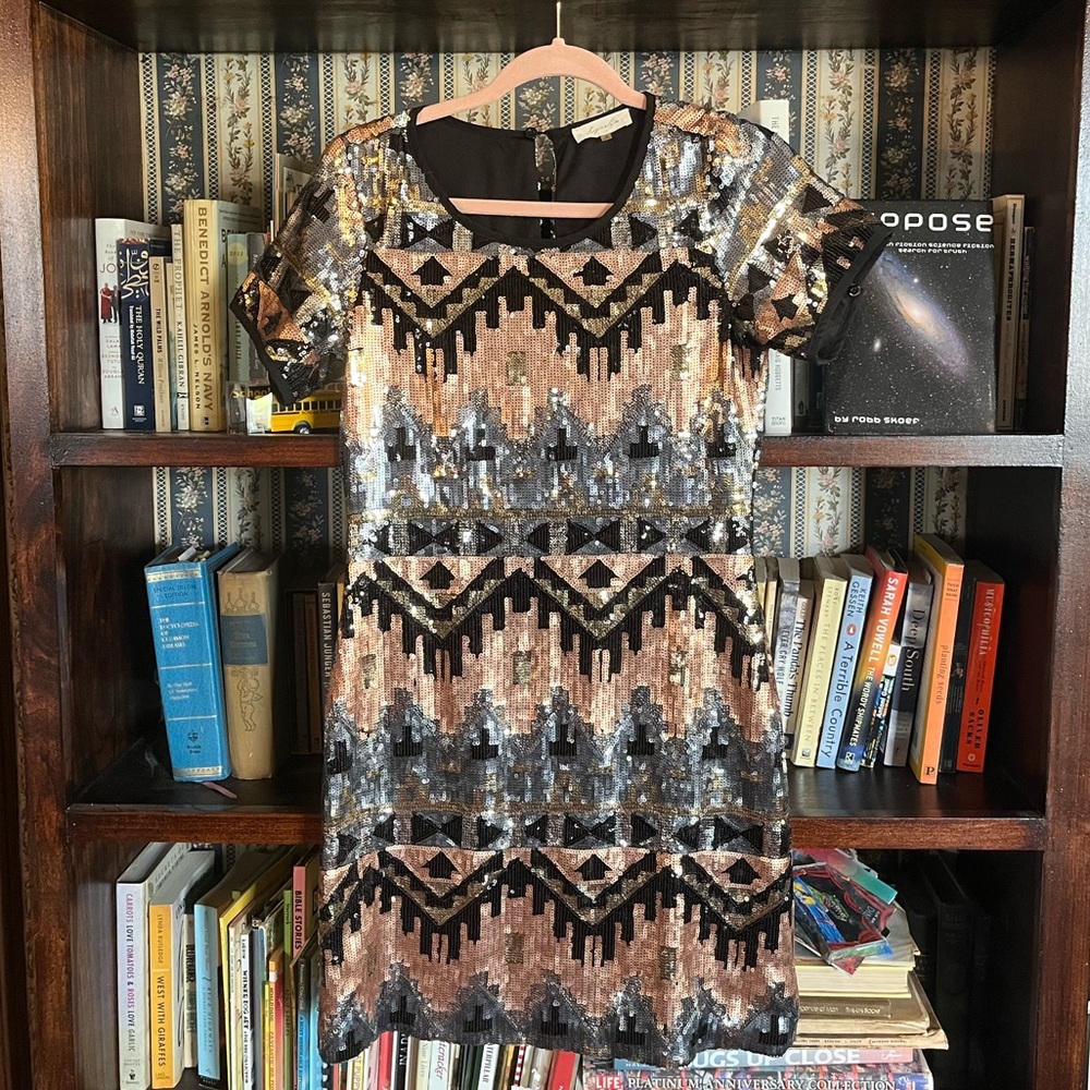 SUGARLIPS | Aztec Pattern Sequin Dress | Black Silver Bronze | Size M